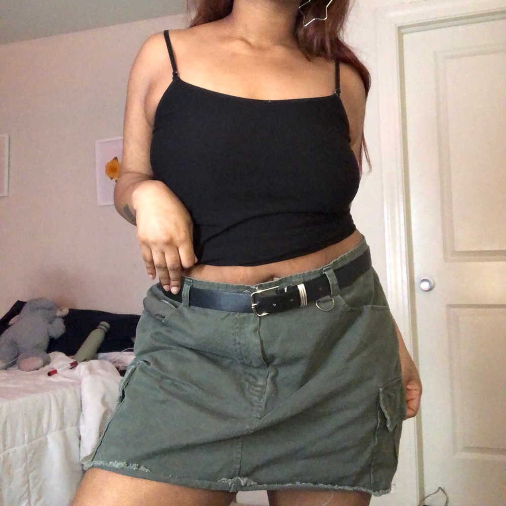 Army Green, Denim, Mini Skirt